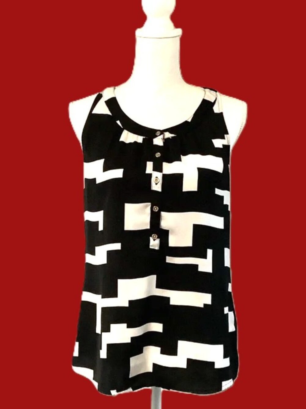 Kenneth Cole Reaction Black and White Patterned Blouse